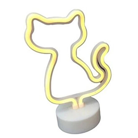 Dodes Neon Işıklı Kedi Lamba Pil+Usb Pembe Işık