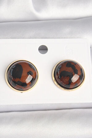 Dodes Pirinç Gold Renk 3D Daire Leopar Model Kadın Küpe TG27BKP10347