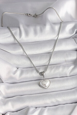 Dodes Dodes 316L Çelik Gümüş Renk Zincir 3D Kalp Model Kadın Kolye TG27BKO9771