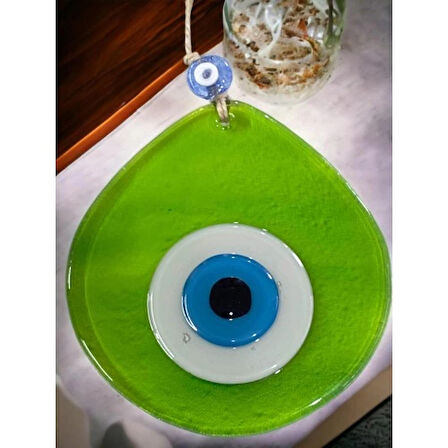 Dodes Orta Boy Şeffaf Yeşil Damla Desen Nazar Boncuklu Duvar Dekoru Cam Duvar Süsü