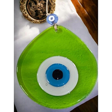 Dodes Orta Boy Şeffaf Yeşil Damla Desen Nazar Boncuklu Duvar Dekoru Cam Duvar Süsü