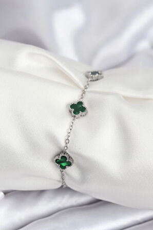 Dodes 316L Çelik Gümüş Renk Yeşil Baby Boy Yonca Kadın Bileklik TG27BB7945