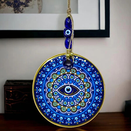 Dodes Yaldızlı Nazar Boncuklu Mavi Pembe Renkli Duvar Süsü Cam Duvar Dekoru