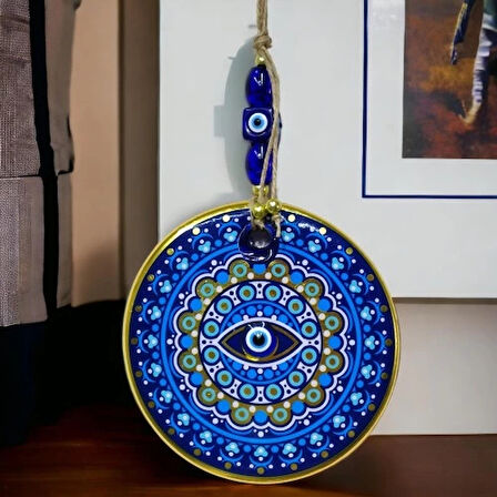 Dodes Yaldızlı Nazar Boncuklu Mavi Pembe Renkli Duvar Süsü Cam Duvar Dekoru