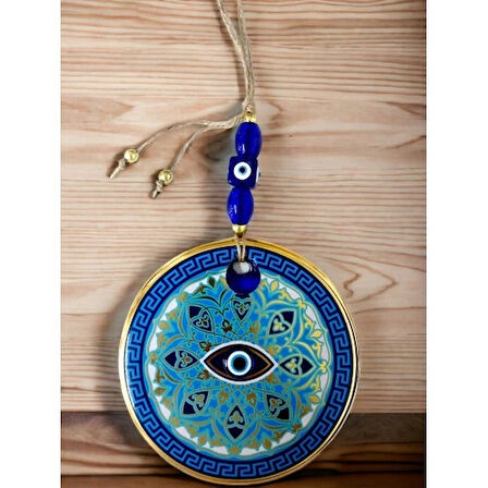 Dodes Nazar Boncuk Gözlü Mavi Çizgili Duvar Süsü Desenli Duvar Dekoru