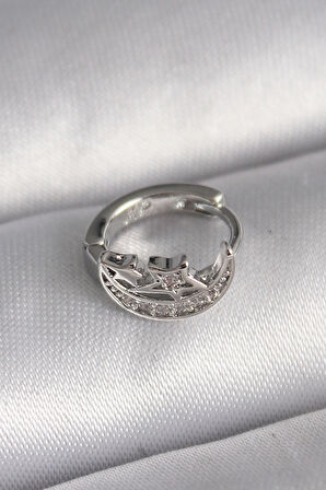 Dodes 316L Çelik Gümüş Renk Zirkon Taşlı Ay Yıldız Model Tragus Piercing TG27PR1323