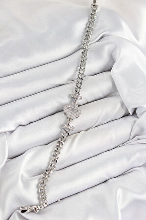 Dodes Pirinç Zirkon Taşlı Yonca Model Gümüş Renk Kadın Bileklik TG27BB7898