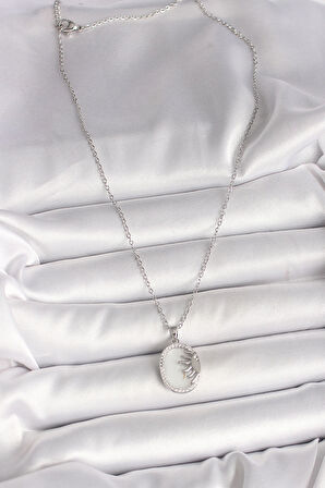 Dodes 316L Çelik Gümüş Renk Zincir Beyaz Mineli Gün Batımı Model Zirkon Taş Detaylı Kadın Kolye TG27BKO10003