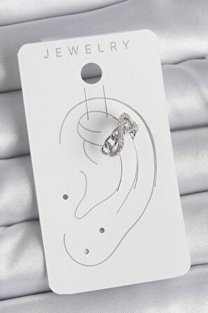 Dodes Dodes Pirinç Gümüş Renk Zirkon Taşlı Zincir Sonsuzluk Model Kadın Kıkırdak Küpe TG27BKP10553