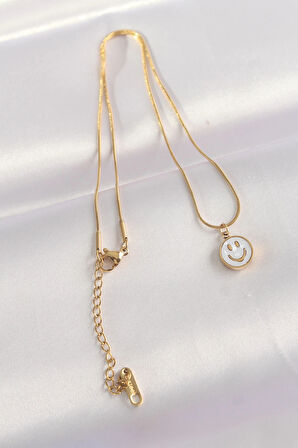 Dodes 316L Çelik Zincir Altın Renk Mermer Desenli Minimal Smile Kolye TG27BKO8672