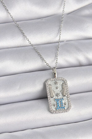 Dodes 316L Çelik Gümüş Renk Zincir İkizler Burcu Zirkon Taşlı Kadın Kolye TG27BKO9446