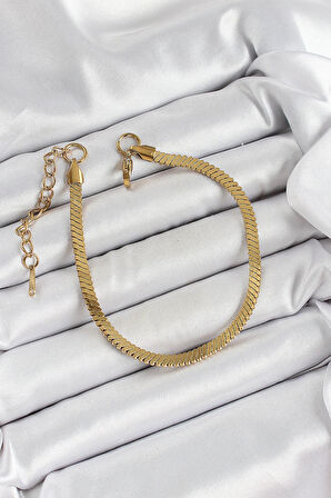 Dodes 316L Çelik Gold Renk Yassı Zincir Model Kadın Bileklik TG27BB7086