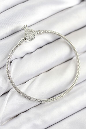 Dodes Dodes Pirinç Charm Zirkon Taşlı Taç Model Gümüş Renk Kadın Bileklik TG27BB7802