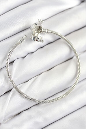 Dodes Dodes Pirinç Charm Zirkon Taşlı Taç Model Gümüş Renk Kadın Bileklik TG27BB7802