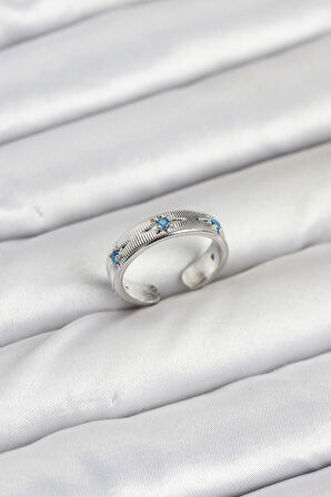 Dodes Dodes Pirinç Gümüş Renk Mavi Zirkon Taşlı Kutup Yıldızı Model Kadın Yüzük TG27BYK3897