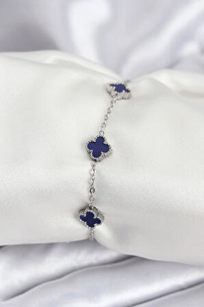 Dodes Dodes 316L Çelik Gümüş Renk Lacivert Baby Boy Yonca Kadın Bileklik TG27BB7952