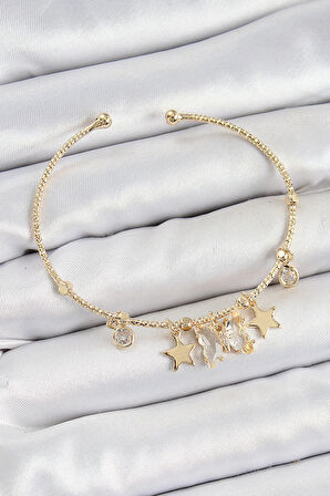 Dodes Dodes Pirinç Zirkon Taşlı Kelebek Ve Yıldız Model Gold Renk Charm Bileklik TG27BB7355