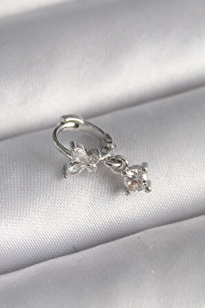 Dodes Dodes 316L Çelik Gümüş Renk Zirkon Taşlı Kelebek Model Sallantı Detay Tragus Piercing TG27PR1299