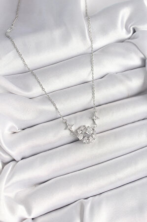 Dodes Dodes 316L Çelik Gümüş Renk Zirkon Taşlı Hilal Kalp Model Kadın Kolye TG27BKO9929