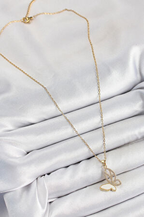 Dodes Dodes 316L Çelik Zirkon Taşlı Kelebek Model Gold Renk Kadın Kolye TG27BKO10405