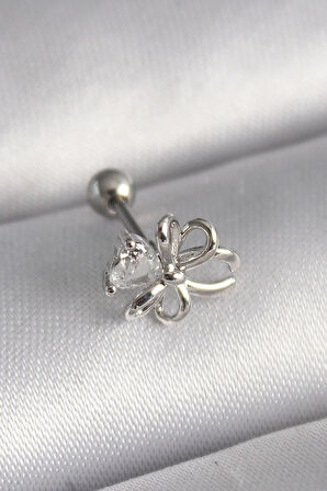 Dodes Dodes 316L Çelik Gümüş Renk Zirkon Taş Detay Kurdele Model Tragus Piercing TG27PR1289