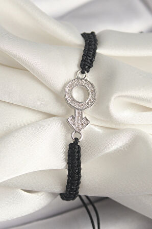 Dodes Dodes Pirinç Gümüş Renk Zirkon Taşlı Mars Figür Asansörlü Makrome Model Kadın Bileklik TG27BB6795