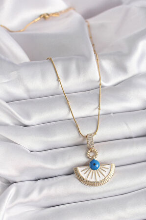 Dodes Dodes 316L Çelik Gold Renk Zincir Zirkon Taş Detaylı Nazar Boncuk Göz Model Kadın Kolye TG27BKO9474