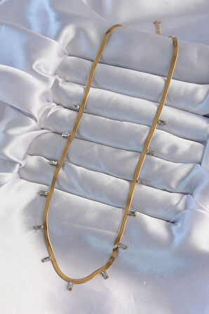 Dodes Dodes 316L Çelik Gold Renk Baget Taşlı İtalyan Zincir Kolye TG27BKO8994