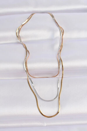 Dodes Dodes 316L Çelik 3 Renkli İtalyan Zincir Çoklu Kolye TG27BKO8641