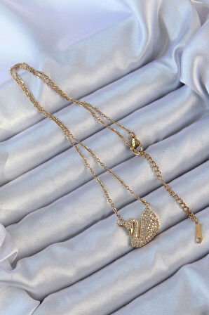 Dodes Dodes 316L Çelik Zincir Altın Renk Zirkon Taşlı Kuğu Kolye TG27BKO9149