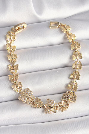 Dodes Dodes Pirinç Gold Renk Zirkon Taşlı Kelebek Model Zincir Kadın Bileklik TG27BB6834