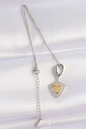 Dodes Dodes 316L Çelik Zincir Gümüş Renk Zirkon Taşlı Tasarım Altın Renk Kalp Kolye TG27BKO8661