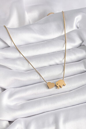 Dodes Dodes 316L Çelik Gold Renk Fil Kalp Figürlü Kadın Kolye TG27BKO9421