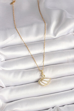 Dodes Dodes 316L Çelik Gold Renk Zincir Zirkon Taşlı Kuğu Model Kadın Kolye TG27BKO9996