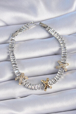 Dodes Dodes Pirinç Gümüş Renk Taşlı Su Yolu Model VİP Seri Kadın Bileklik TG27BB6402