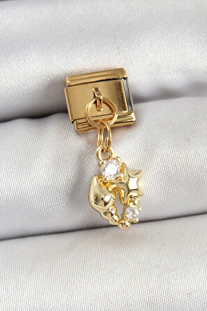 Dodes Dodes 316L Çelik Sallantılı Zirkon Taşlı Deniz Kabuğu Ve Yıldız Model Gold Renk Nomination Charm TG27BC1436