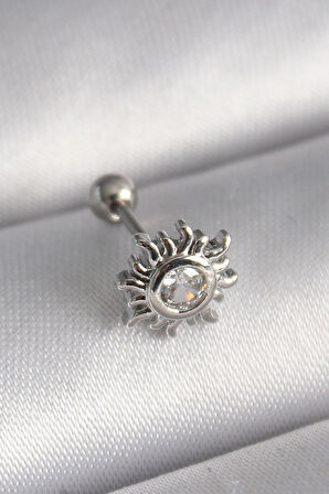 Dodes Dodes 316L Çelik Gümüş Renk Zirkon Taşlı Güneş Tragus Piercing TG27PR1279