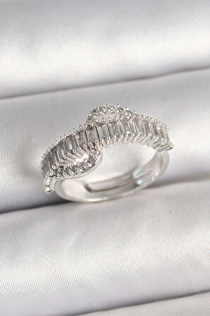 Dodes Dodes Pirinç Gümüş Renk Su Yolu Zirkon Taşlı Ayarlanabilir Model Kadın Yüzük TG27BYK3690