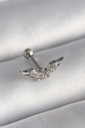 Dodes Dodes 316L Çelik Gümüş Renk Zirkon Taş Detay Kanat Model Tragus Piercing TG27PR1291