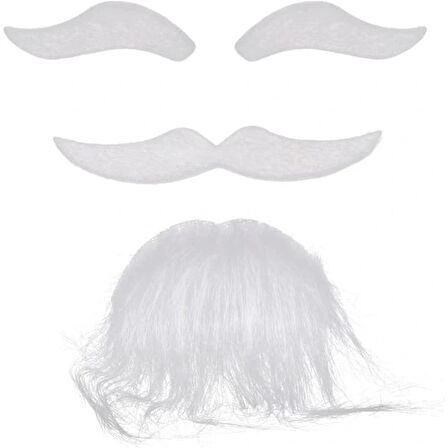 Dodes Beyaz Renk Kendinden Yapışkanlı Takma Sakal Bıyık ve Kaş Seti
