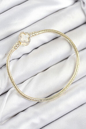 Dodes Dodes Pirinç Charm Zirkon Taşlı Yonca Model Gold Renk Kadın Bileklik TG27BB7806
