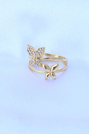 Dodes Dodes Pirinç Gold Renk Ayarlanabilir Zirkon Taşlı Kelebek Yüzük TG27BYK3190