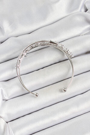 Dodes Dodes Pirinç Gümüş Renk Arpa Zirkon Taşlı Kadın Bileklik TG27BB7064