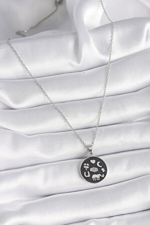 Dodes Dodes 316L Çelik Gümüş Renk Siyah Renk Şans Kolyesi TG27BKO9546