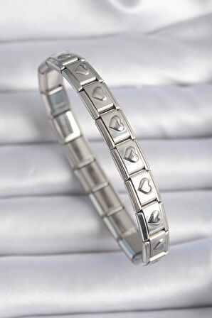 Dodes Dodes 316L Çelik Gümüş Renk Kalp İşleme Nomination Charm Bileklik TG27BB6461