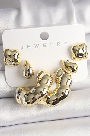 Dodes Dodes Gold Renk Yonca Damla Halka Model CCB Plastik Kadın Küpe Seti TG27BKP10028