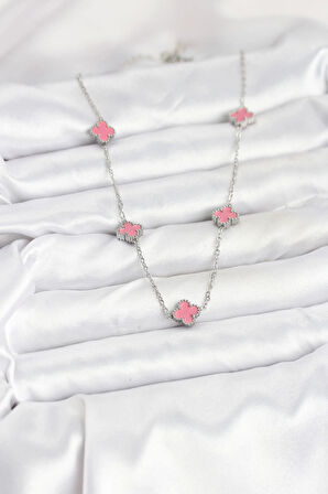 Dodes Dodes 316L Çelik Zincir Gümüş Renk Pembe Baby Boy Yonca Kadın Kolye TG27BKO10579