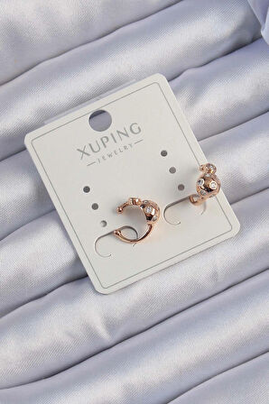 Dodes Dodes Xuping Rose Renk Zirkon Taşlı Bombeli Topçuk Earcuff Küpe TG27BKP9422