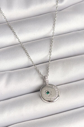 Dodes Dodes 316L Çelik Gümüş Renk Zincir Madalyon Zirkon Taşlı İşlemeli Hilal Yıldız Model Kadın Kolye TG27BKO9953