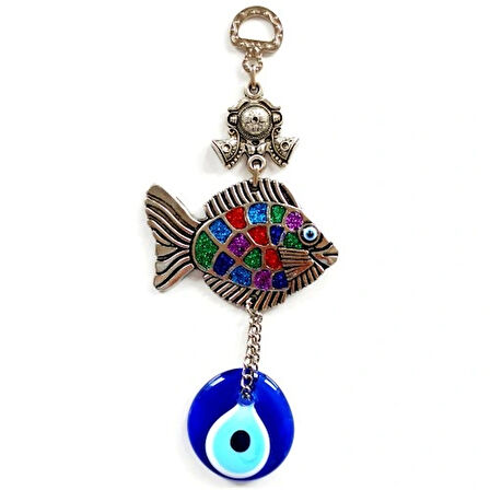 Dodes Mavi Nazar Boncuklu Balık Figürlü Mini Balık Duvar Süsü